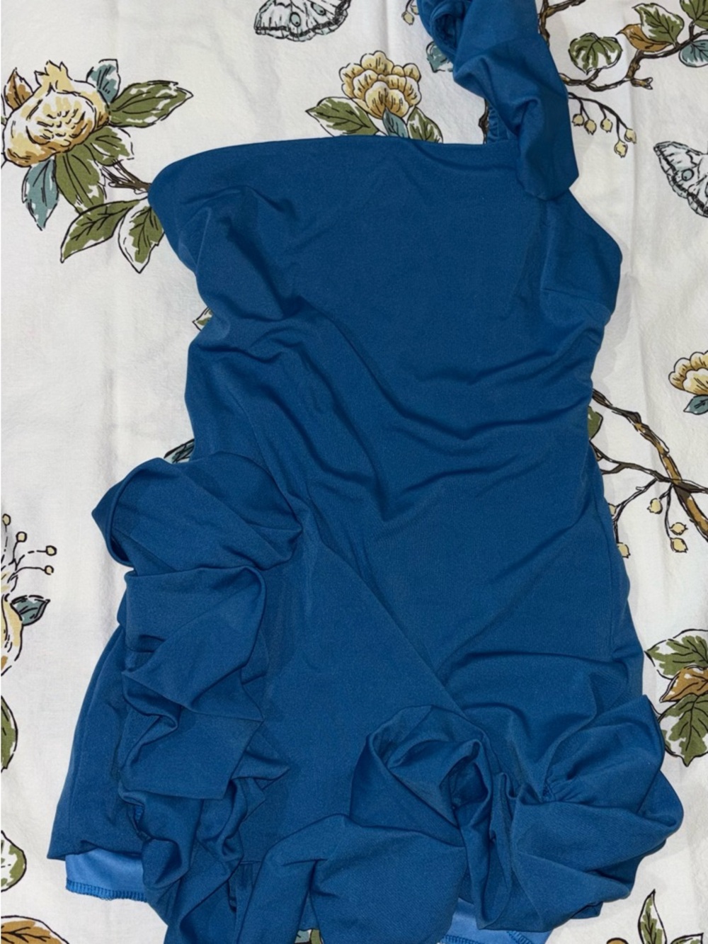 Blue One-Shoulder Ruffle Dress